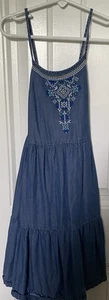 GYMBOREE 6 Dress, True Blue Summer, Embroidered Chambray Tiered Dress, Sz 6 - Picture 1 of 3