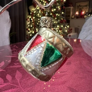 Giocattolo Tamburo Ornamento Vetro Soffiato A Mano Albero di Natale Piccolo Tamburo Ragazzo Oro Rosso - Foto 1 di 7