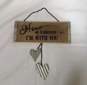 "Letrero colgante Ganz rústico madera metal Home is Wherever I'm with you 12" - Imagen 1 de 3