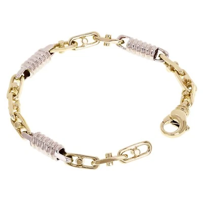 10k Yellow & White Gold Handmade Spring Barrel Link Bracelet 7.5" 6mm 21.5 grams - Image 1 of 4