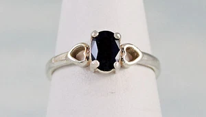 Blue Sapphire Oval 7X5 mm 1.07 ct. Heart Setting Ring Sterling Silver Size 7 - Picture 1 of 3