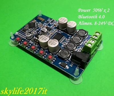 Modulo AMPLIFICATORE BLUETOOTH 4.0 TDA7492P AUDIO 25W x2 Stereo 8-24Vdc CSR8635  - Immagine 1 di 3