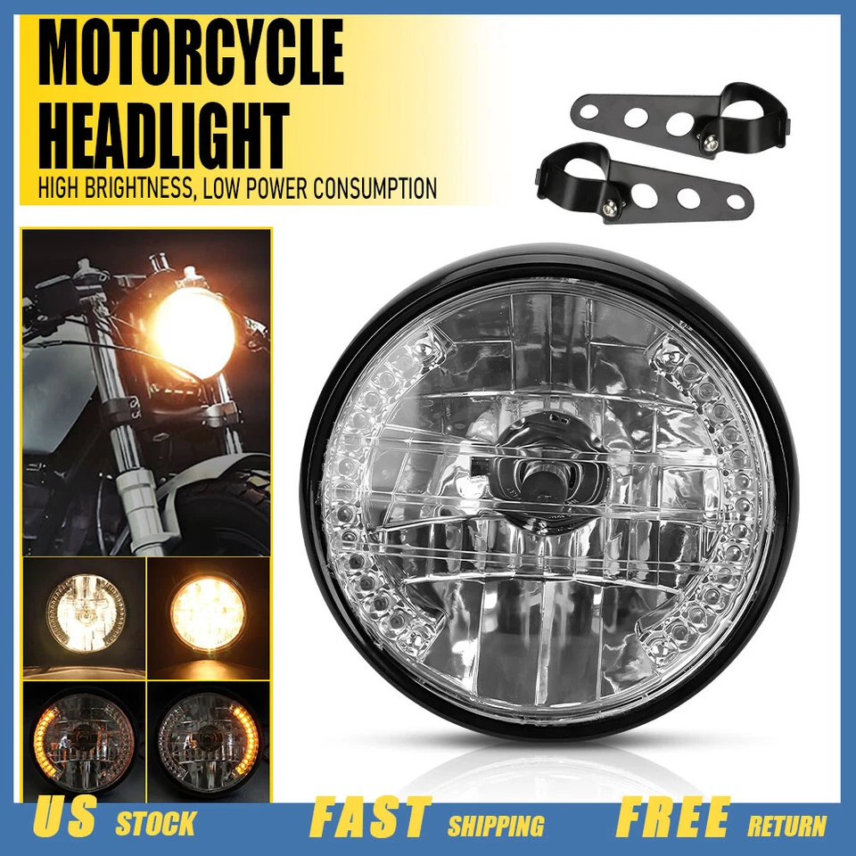 7" Motorcycle LED Headlight W/DRL Turn Signal&Housing Bucket For Honda Yamaha - Imagem 1 de 4