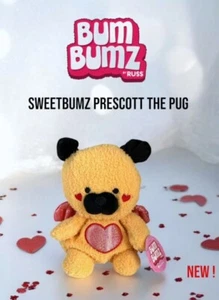 Bum Bumz Prescott The Pug Dog 10" Plush Hearts & Wings w/Tags By Russ - New ! - Picture 1 of 3
