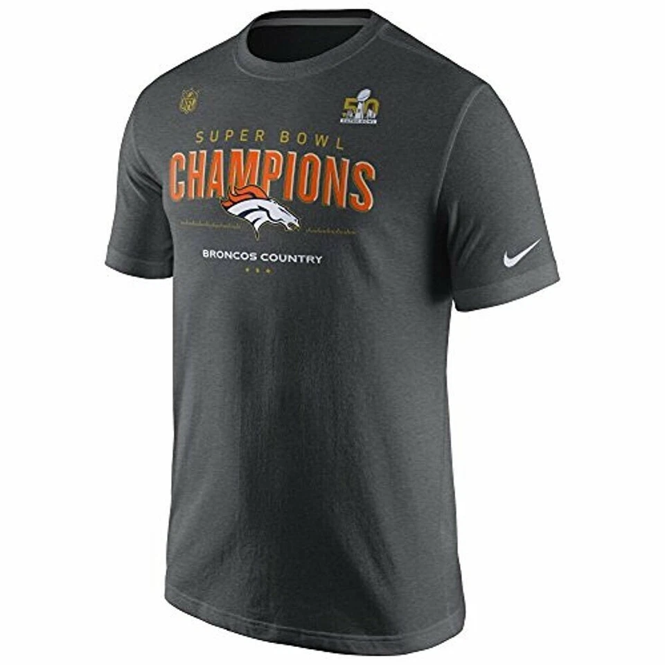 Nike Men's Denver Broncos Super Bowl 50 Championship Tee Charcoal Hthr Large