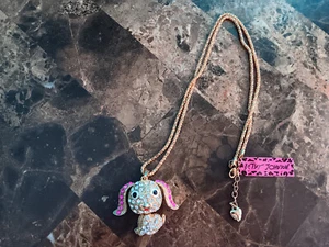 Betsey Johnson flapping ears doggie with rhinestones  necklace NEW - Picture 1 of 13