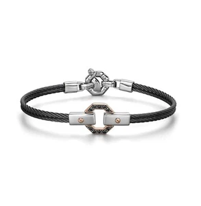 BARAKA Bracciale uomo acciaio pvd nero Oro rosa 18 kt diamanti neri BR36119 19cm - Foto 1 di 8