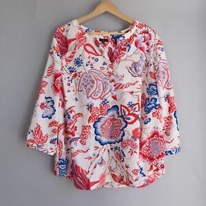 Talbots Womens Top Plus Size 2X Red White Blue Floral V Neck All Over Print