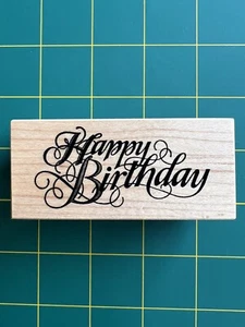 PSX F-1343 Fancy Script Happy Birthday Words Sayings Celebrations Rubber Stamp - Picture 1 of 6