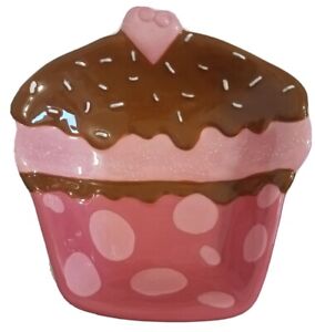 Happy Valentine's Day Cupcake Ceramic Candy Serving Tray Dish Pink 7"