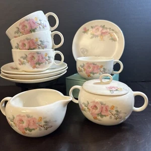 Iva-Lure Crooksville USA Floral 11 Piece Set 4 Cups & Saucers* Creamer & Sugar - Picture 1 of 17