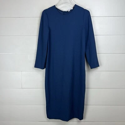 Vince 3/4 Sleeve Bouclé Midi Dress Women Large  Blue Sheath Knit Career Urban - Image 1 of 4