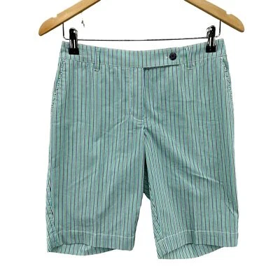 Cutter & Buck Golf Shorts Womens 2 Green Purple Blue White Stripe Cotton Blend - Image 1 of 4