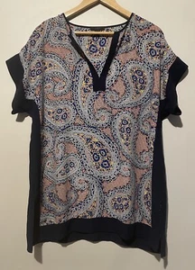 J. Crew Colorful Paisley Print Short Sleeve Boxy Split Neck Tunic Top Sz XXS - Picture 1 of 9