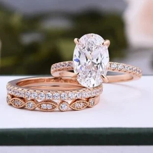3.5CTW Oval Cut DEF Moissanite Wedding Bridal Wedding Set 14k Rose Gold Plated - Picture 1 of 9