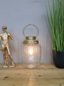 Gold Glass Light Table Lamp Lantern Battery Operated Vintage Style LED - Picture 1 of 8