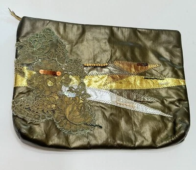 Винтажный уникальный бронзовый кожаный украшенный лоскутный кружевной металлический клатч из змеиной кожи - Изображение 1 из 4