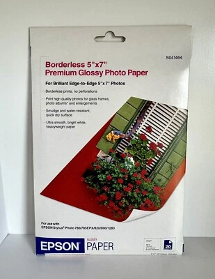 Epson Borderless 5 X 7 Inch Premium Glossy White Photo Paper 20 Sheets #S041464 - Image 1 of 4