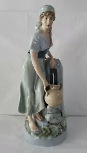 Vintage 1990's Royal Dux Bohemian Woman/Girl Gathering Water At Well 19 " Tall - Picture 1 of 12