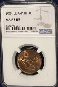 Filipinas 1904 Estados Unidos 1 centavo NGC MS 63 RB - Imagen 1 de 2