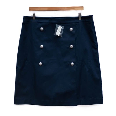 Falda Talbots 14 Azul Marino Abrigo de Brazas Botón Acentos Frontales Midi De Colección Nueva Foto 1 de 4