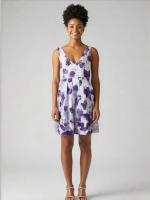BB Dakota V-Neck Sleeveless Cotton Dress Purple Flowers Size 4 Flirty Babydoll - Image 1 of 4