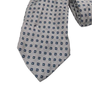 Corbata de seda Lands’ End para hombre XL 66,5” gris azul geométrica cuadrada preppy ancha nueva - Imagen 1 de 3