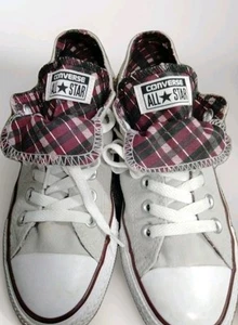 Converse All Star Double Tongue Gray/Plaid Low Top Sneakers Women's Size 7 - Picture 1 of 11