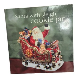 Vintage Christmas Santa With Sleigh Ceramic Cookie Jar Festive Decor 10.5x10.5 - Picture 1 of 1