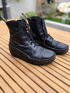 Dr Martens Zarela Black Soft Leather Chunky Wedge Chelsea Boots Size Uk 5 Eu 38 - Picture 1 of 15