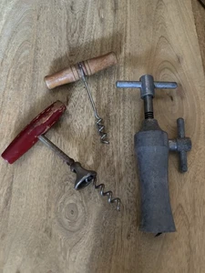 Vintage Old Wood & Metal Cork Screws Antique- Metal One Is Heavy - Picture 1 of 6