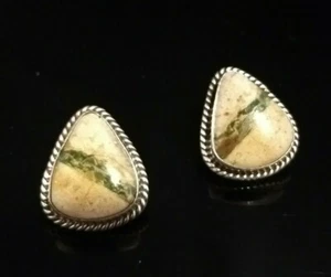  Navajo Signed Boulder Turquoise Sterling Post Earrings  Cecil Atencio - Picture 1 of 8