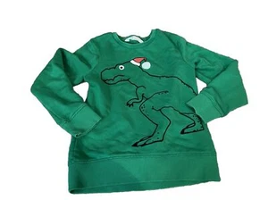 H & M Green Christmas Dinosaur Kids Sz 6-8 Unisex Sweatshirt Long Sleeve Holiday - Picture 1 of 4