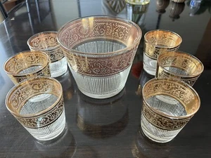 MCM Culver Starlyte  6 Low Ball/Rocks Glasses & Ice Bucket Set - Picture 1 of 9