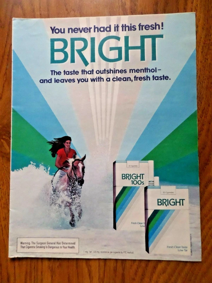 1984 Bright 100's Cigarette Ad Lady riding Horse - Image 1 of 1