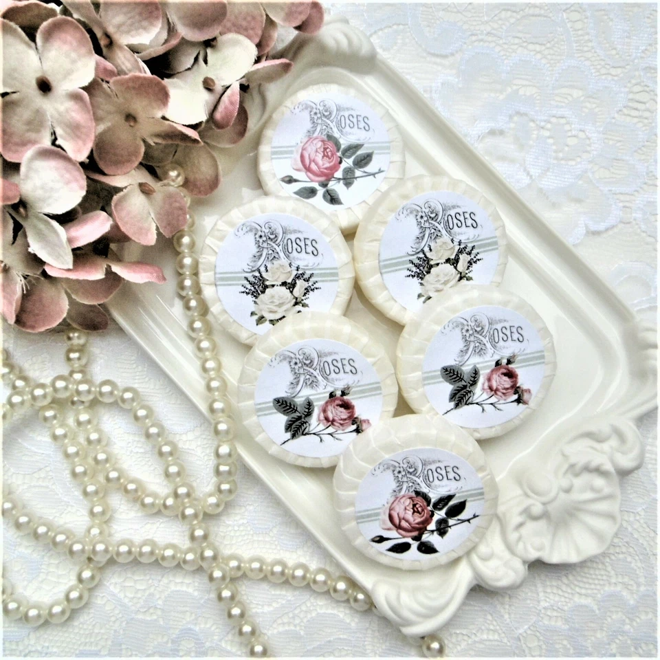 MARKENLOS 6 x Gästeseife Handseife Duftseife Vintage Shabby Rosen Seife Badezimmer WC Deko