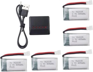 5PCS 3.7V 400mAh High Rate Lithium Battery with 5 in 1 Charger for Hubsan H107C - Picture 1 of 7