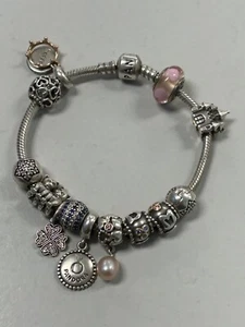 Authentic Pandora Sterling Silver Bracelet With 13 Charms 7.75" alot of two-tone - Picture 1 of 8