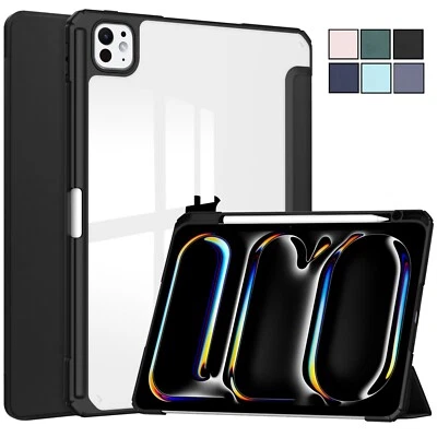 For Apple iPad Fashion Fold Leather Smart Clear Case Cover With Pencil Holder  - Image 1 of 4