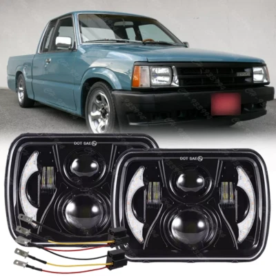 Par de faros LED negros 5x7'' 7X6" halo DRL para Mazda B2200 B2600 RX-7 Foto 1 de 4