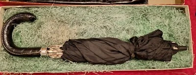 Vintage Telescoping Crook Handle Folding Pocket Umbrella w/ Case Black Nylon - Image 1 of 4