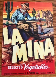 Etiqueta de caja de verduras La Mina, Old West Prospector - Imagen 1 de 1