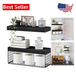 Elegant Black Over Toilet Storage Shelves - Farmhouse Style, Easy Assembly - Picture 1 of 10