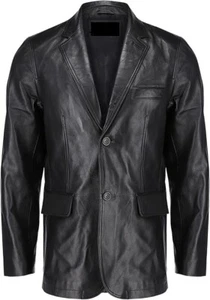 Men's Real Leather Jacket Notched Collar Classic Bond’s Style Leather Blazer-B2 - Picture 1 of 7