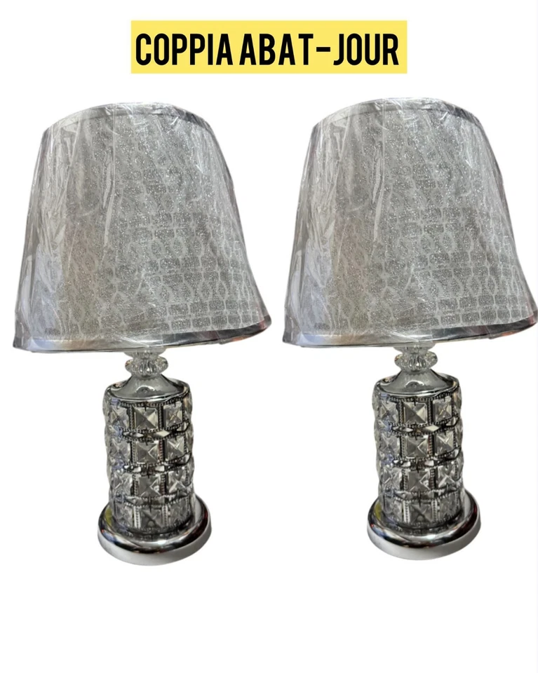 Coppia Lume moderno da comodino abat jour lampada da tavolo 2pz Argento  - Immagine 1 di 1