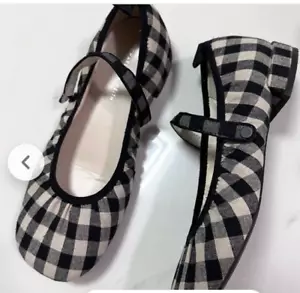 CHARLES & KEITH Black/White Gingham Mary Jane Slip Ons Womens Size 6 - Picture 1 of 4