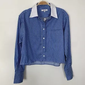 Camisa Madewell Relajada con Botones Azul Profundo Blanco Rayas Mediana Corta Elastizada - Imagen 1 de 12