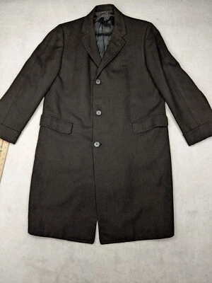 Botany 500 Mens 39R Gray Tweed Denim Vtg Overcoat 3 Button Coat Long - Image 1 of 4