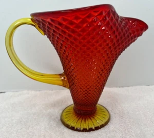 Large Vintage Glass Pitcher Vase in Persimmon Diamond Point - Picture 1 of 8