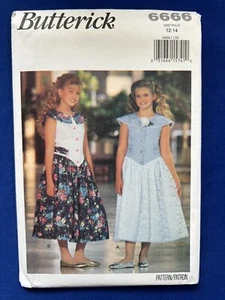 Butterick Sewing Pattern 6666 Girls' Dress Size 12-14 FF UNCUT - Picture 1 of 2